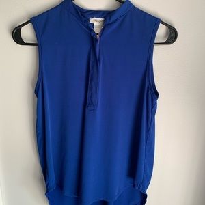 Blue short sleeve zip-up blouse